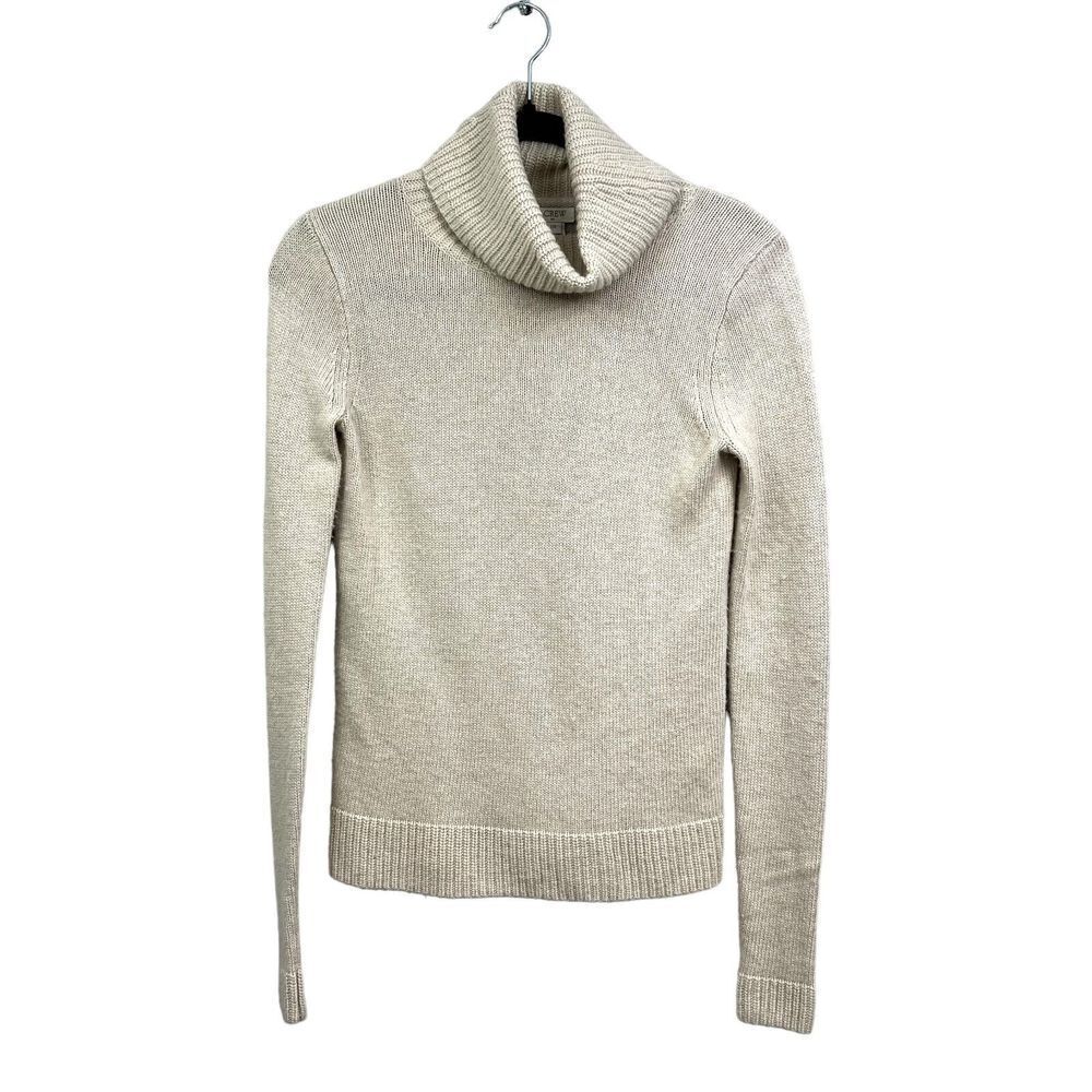 J. Crew Womens Merino Wool Sweater Cowl Neck Stretch Ribbed Hem Beige Size XXS*